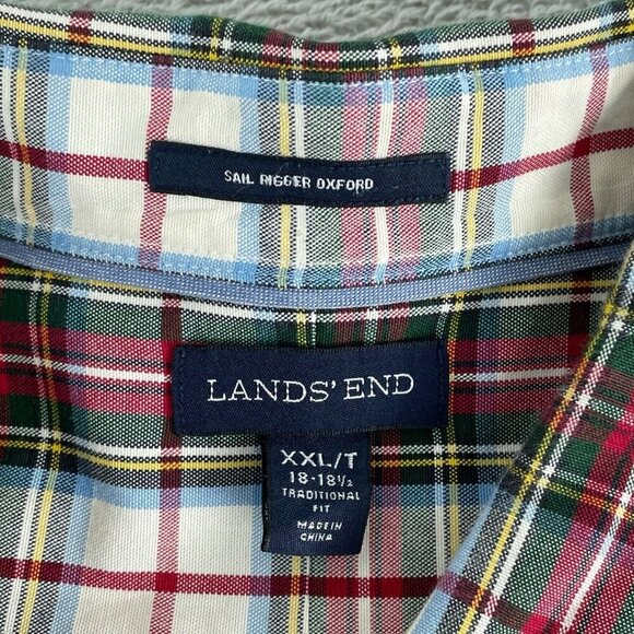 Lands End Mens Sail Rigger Oxford Plaid Shirt XXL Traditional Fit 4937 - Picture 3 of 8